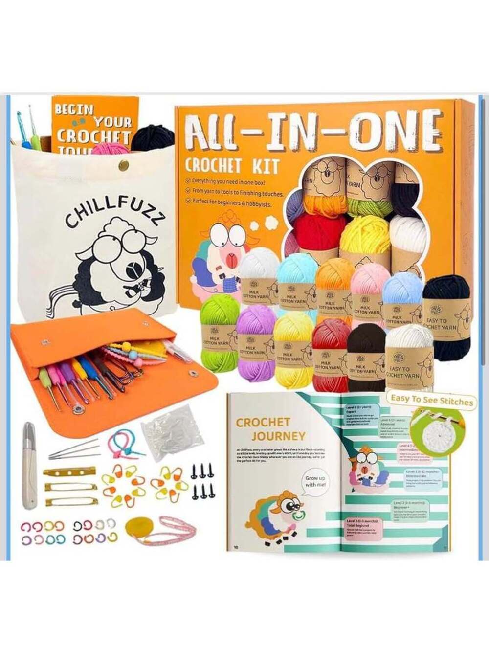 85-Piece Beginner Crochet Kit with Yarn, Hooks, Pattern Book - New/Sealed in Box
